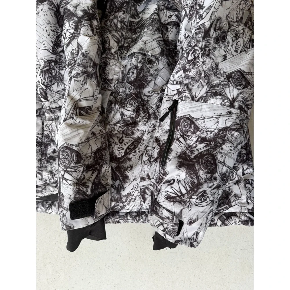 Arctic Queen‎ XXL Ski Snowboard Jacket Black White Print Outdoor Fabric - Picture 7 of 8